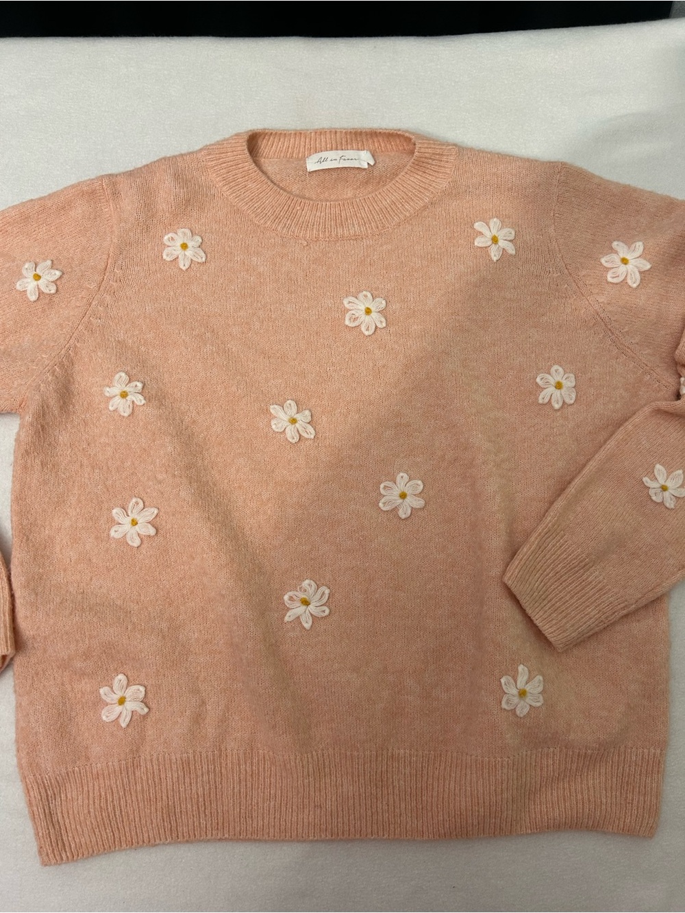 All in Favor Peach Crewneck Sweater with White Daisy Appliqués